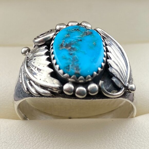 Richard Begay (RB) Navajo Sterling Silver Turquoise Ring Size 11.75 - 11.2 grams - Picture 6 of 15